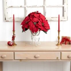 21in. H Red Poinsettia With Metal Planter Silk Flower Arrangement -Christmas Gift Shop nearly natural artificial christmas plants 1267 31 1000