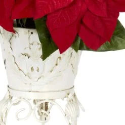 21in. H Red Poinsettia With Metal Planter Silk Flower Arrangement -Christmas Gift Shop nearly natural artificial christmas plants 1267 4f 1000