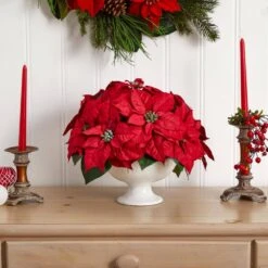 Indoor Poinsettia Artificial Arrangement In Urn -Christmas Gift Shop nearly natural artificial christmas plants 1572 31 1000