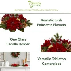 Poinsettia, Berry And Golden Pine Cone Candelabrum Artificial Arrangement -Christmas Gift Shop nearly natural artificial christmas plants 4270 40 1000