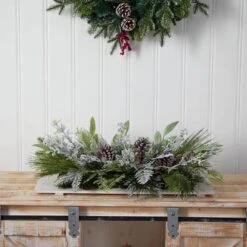 26 In. Unlit Holiday Flocked Winter Christmas Artificial Arrangement Cutting Board Wall Decor Or Table Arrangement -Christmas Gift Shop nearly natural artificial christmas plants a1844 1f 1000