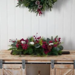 24 In. Unlit Holiday Berries, Pinecones And Eucalyptus Christmas Artificial Arrangement Cutting Board Table Arrangement -Christmas Gift Shop nearly natural artificial christmas plants a1845 1f 1000