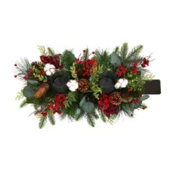 24 In. Unlit Holiday Berries, Pinecones And Eucalyptus Christmas Artificial Arrangement Cutting Board Table Arrangement -Christmas Gift Shop nearly natural artificial christmas plants a1845 4f 1000