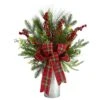 28 In. Unlit Holiday Winter Greenery, Berries And Plaid Bow Artificial Christmas Arrangement Home Decor -Christmas Gift Shop nearly natural artificial christmas plants a1847 64 1000