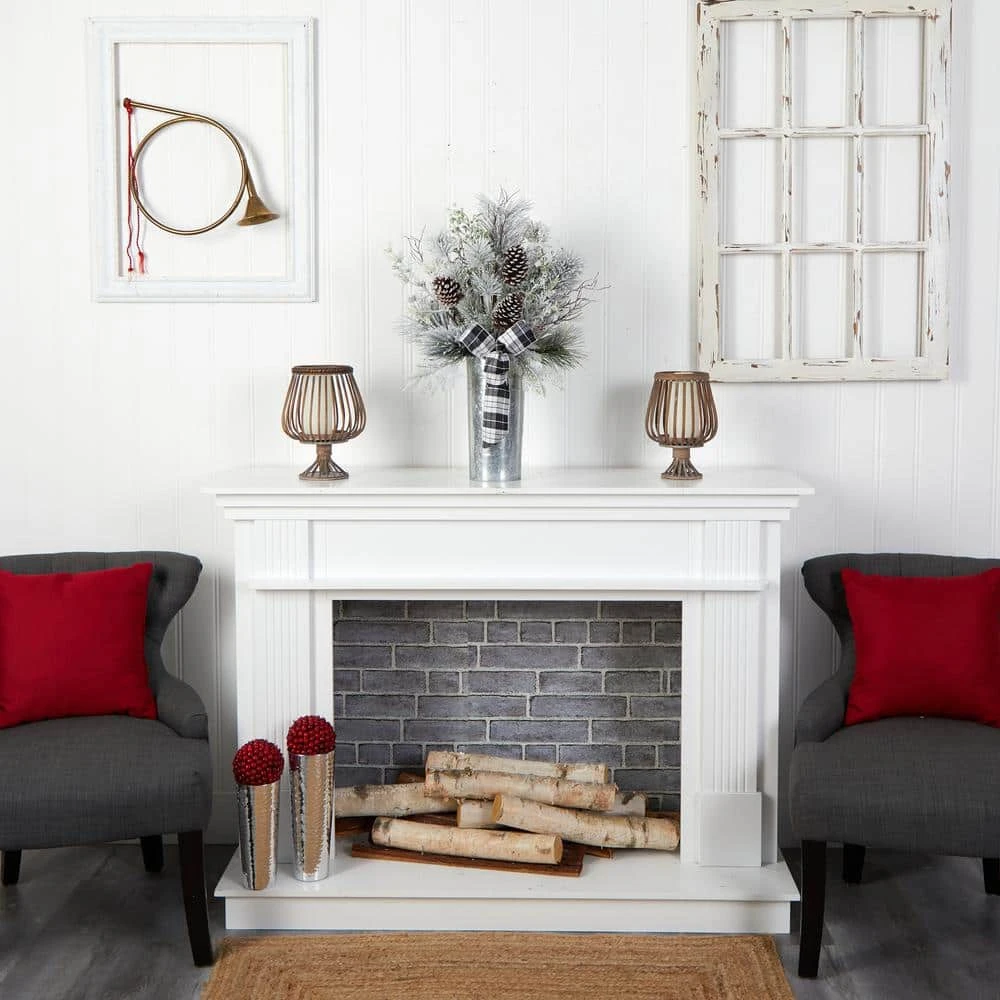 28 In. Unlit Frosted Greenery And Pinecone With Plaid Bow Artificial Christmas Arrangement In Decorative Tin 6 28 In. Unlit Frosted Greenery And Pinecone With Plaid Bow Artificial Christmas Arrangement In Decorative Tin - Image 4