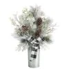 28 In. Unlit Frosted Greenery And Pinecone With Plaid Bow Artificial Christmas Arrangement In Decorative Tin -Christmas Gift Shop nearly natural artificial christmas plants a1848 64 1000