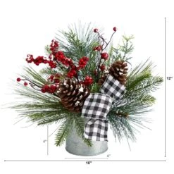 12 In. Unlit Frosted Pinecones And Berries Artificial Arrangement In Vase With Decorative Plaid Bow 8 12 In. Unlit Frosted Pinecones And Berries Artificial Arrangement In Vase With Decorative Plaid Bow -Christmas Gift Shop nearly natural artificial christmas plants a1851 c3 1000