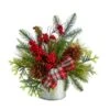 12 In. Unlit Holiday Winter Pinecones, Berries, Greenery And Plaid Bow Artificial Christmas Table Arrangement -Christmas Gift Shop nearly natural artificial christmas plants a1852 64 1000