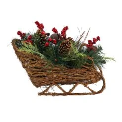 18 In. Unlit Christmas Sleigh With Pine, Pinecones And Berries Artificial Christmas Arrangement -Christmas Gift Shop nearly natural artificial christmas plants a1860 4f 1000