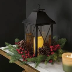 16 In. Unlit Holiday Christmas Berries, Pinecones And Greenery With Lantern And LED Candle Artificial Table Arrangement 10 16 In. Unlit Holiday Christmas Berries, Pinecones And Greenery With Lantern And LED Candle Artificial Table Arrangement -Christmas Gift Shop nearly natural artificial christmas plants a1863 40 1000