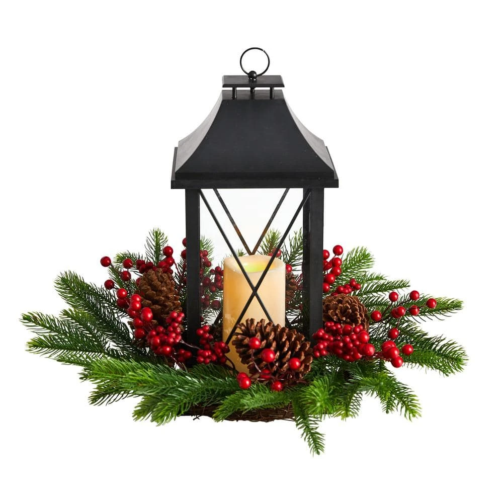16 In. Unlit Holiday Christmas Berries, Pinecones And Greenery With Lantern And LED Candle Artificial Table Arrangement 3 16 In. Unlit Holiday Christmas Berries, Pinecones And Greenery With Lantern And LED Candle Artificial Table Arrangement