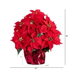 19 In. Red Lush Poinsettia Artificial Arrangement In Red Wrapped Planter 9 19 In. Red Lush Poinsettia Artificial Arrangement In Red Wrapped Planter -Christmas Gift Shop nearly natural artificial christmas plants a2172 c3 1000