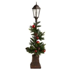 5 Ft. Pre-lit Indoor/Outdoor Artificial Christmas Decorated Lamp Post With Greenery, Ornaments, 50 LED Lights For Porch -Christmas Gift Shop nearly natural artificial christmas plants d1031 4f 1000