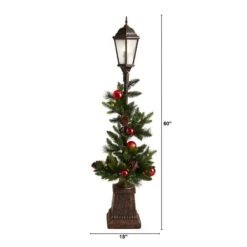 5 Ft. Pre-lit Indoor/Outdoor Artificial Christmas Decorated Lamp Post With Greenery, Ornaments, 50 LED Lights For Porch -Christmas Gift Shop nearly natural artificial christmas plants d1031 c3 1000