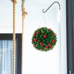 15 In. UV Resistant Artificial Red Tip Photinia Christmas Hanging Ball With Gold Berries (Indoor/Outdoor) -Christmas Gift Shop nearly natural artificial christmas plants p2206 31 1000