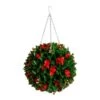 15 In. UV Resistant Artificial Red Tip Photinia Christmas Hanging Ball With Gold Berries (Indoor/Outdoor) -Christmas Gift Shop nearly natural artificial christmas plants p2206 64 1000