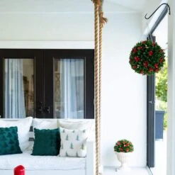 15 In. UV Resistant Artificial Red Tip Photinia Christmas Hanging Ball With Gold Berries (Indoor/Outdoor) -Christmas Gift Shop nearly natural artificial christmas plants p2206 fa 1000