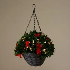 24 In. Pre-Lit UV Resistant Faux Red Tip Photinia & Gold Berries Christmas Hanging Basket With 34-Warm White LED Lights 14 24 In. Pre-Lit UV Resistant Faux Red Tip Photinia & Gold Berries Christmas Hanging Basket With 34-Warm White LED Lights -Christmas Gift Shop nearly natural artificial christmas plants p2207 4f 1000