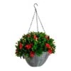 24 In. Pre-Lit UV Resistant Faux Red Tip Photinia & Gold Berries Christmas Hanging Basket With 34-Warm White LED Lights -Christmas Gift Shop nearly natural artificial christmas plants p2207 64 1000