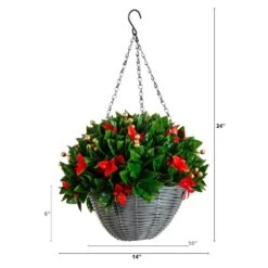 24 In. Pre-Lit UV Resistant Faux Red Tip Photinia & Gold Berries Christmas Hanging Basket With 34-Warm White LED Lights 13 24 In. Pre-Lit UV Resistant Faux Red Tip Photinia & Gold Berries Christmas Hanging Basket With 34-Warm White LED Lights -Christmas Gift Shop nearly natural artificial christmas plants p2207 c3 1000