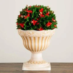 22 In. UV Resistant Artificial Red Tip Photinia Christmas Ball In Classic Decorative Planter (Indoor/Outdoor) -Christmas Gift Shop nearly natural artificial christmas plants p2208 1f 1000