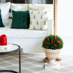 22 In. UV Resistant Artificial Red Tip Photinia Christmas Ball In Classic Decorative Planter (Indoor/Outdoor) -Christmas Gift Shop nearly natural artificial christmas plants p2208 31 1000