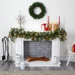 6 Ft. Pre-Lit Snow Tipped Artificial Christmas Garland With 50 Warm White LED Lights And Berries 13 6 Ft. Pre-Lit Snow Tipped Artificial Christmas Garland With 50 Warm White LED Lights And Berries -Christmas Gift Shop nearly natural christmas garland 4464 31 1000