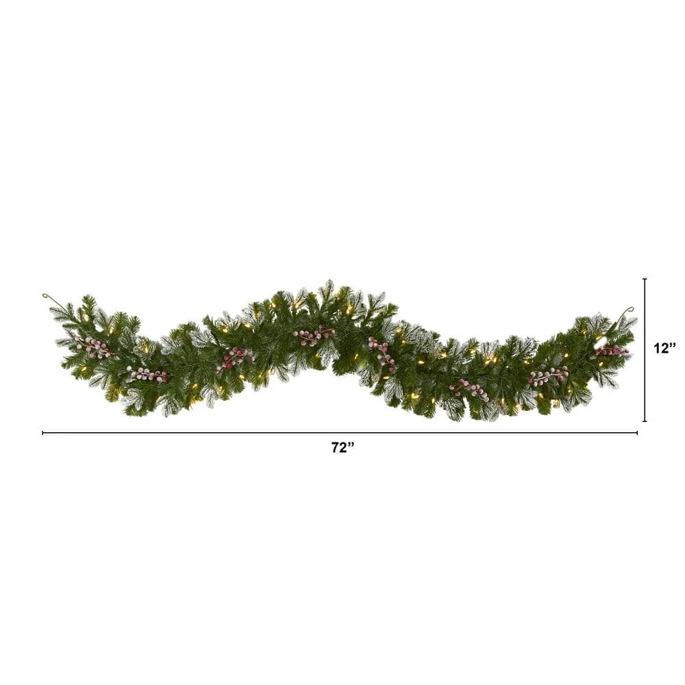6 Ft. Pre-Lit Snow Tipped Artificial Christmas Garland With 50 Warm White LED Lights And Berries 5 6 Ft. Pre-Lit Snow Tipped Artificial Christmas Garland With 50 Warm White LED Lights And Berries - Image 3