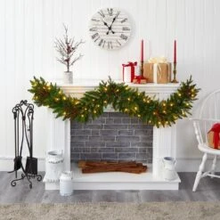 6 Ft. Pre-Lit Christmas Pine Artificial Garland With 50 Warm White LED Lights And Berries 11 6 Ft. Pre-Lit Christmas Pine Artificial Garland With 50 Warm White LED Lights And Berries -Christmas Gift Shop nearly natural christmas garland 4466 31 1000