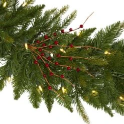 6 Ft. Pre-Lit Christmas Pine Artificial Garland With 50 Warm White LED Lights And Berries 9 6 Ft. Pre-Lit Christmas Pine Artificial Garland With 50 Warm White LED Lights And Berries -Christmas Gift Shop nearly natural christmas garland 4466 4f 1000