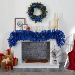 6 Ft. Pre-Lit Blue Artificial Christmas Garland With 50 Warm White Lights -Christmas Gift Shop nearly natural christmas garland 4467 1f 1000