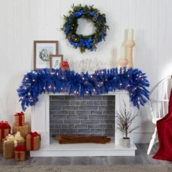 6 Ft. Pre-Lit Blue Artificial Christmas Garland With 50 Warm White Lights -Christmas Gift Shop nearly natural christmas garland 4467 31 1000