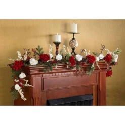 6 Ft. Hydrangea Garland With White Roses -Christmas Gift Shop nearly natural christmas garland 4900 40 1000