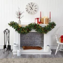 6 Ft. Battery Operated Pre-lit White Mountain Pine Artificial Garland With 35 White Warm LED Lights And Pinecones -Christmas Gift Shop nearly natural christmas garland w1101 31 1000