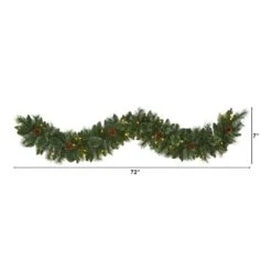 6 Ft. Battery Operated Pre-lit White Mountain Pine Artificial Garland With 35 White Warm LED Lights And Pinecones -Christmas Gift Shop nearly natural christmas garland w1101 c3 1000