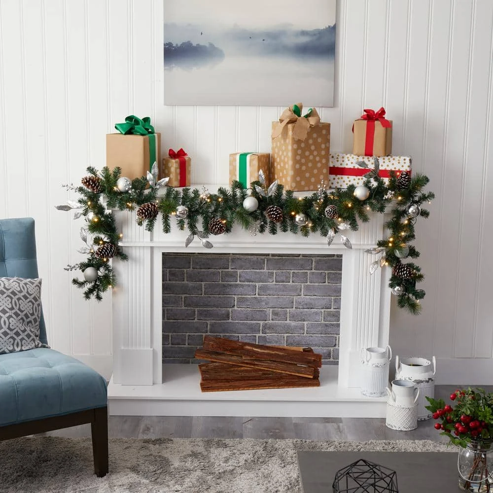 9 Ft. Battery Operated Pre-lit Ornament And Pinecone Artificial Christmas Garland With 50 Clear LED Lights 10 9 Ft. Battery Operated Pre-lit Ornament And Pinecone Artificial Christmas Garland With 50 Clear LED Lights - Image 8