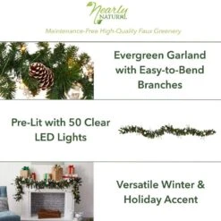 9 Ft. Battery Operated Pre-lit Ornament And Pinecone Artificial Christmas Garland With 50 Clear LED Lights 12 9 Ft. Battery Operated Pre-lit Ornament And Pinecone Artificial Christmas Garland With 50 Clear LED Lights -Christmas Gift Shop nearly natural christmas garland w1106 40 1000