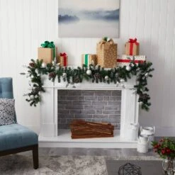 9 Ft. Battery Operated Pre-lit Ornament And Pinecone Artificial Christmas Garland With 50 Clear LED Lights 16 9 Ft. Battery Operated Pre-lit Ornament And Pinecone Artificial Christmas Garland With 50 Clear LED Lights -Christmas Gift Shop nearly natural christmas garland w1106 44 1000