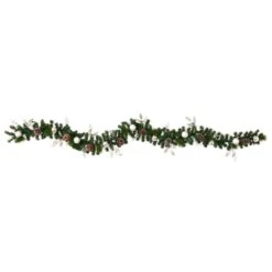 9 Ft. Battery Operated Pre-lit Ornament And Pinecone Artificial Christmas Garland With 50 Clear LED Lights 14 9 Ft. Battery Operated Pre-lit Ornament And Pinecone Artificial Christmas Garland With 50 Clear LED Lights -Christmas Gift Shop nearly natural christmas garland w1106 4f 1000
