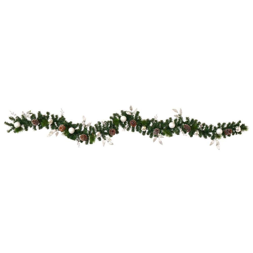 9 Ft. Battery Operated Pre-lit Ornament And Pinecone Artificial Christmas Garland With 50 Clear LED Lights 7 9 Ft. Battery Operated Pre-lit Ornament And Pinecone Artificial Christmas Garland With 50 Clear LED Lights - Image 5