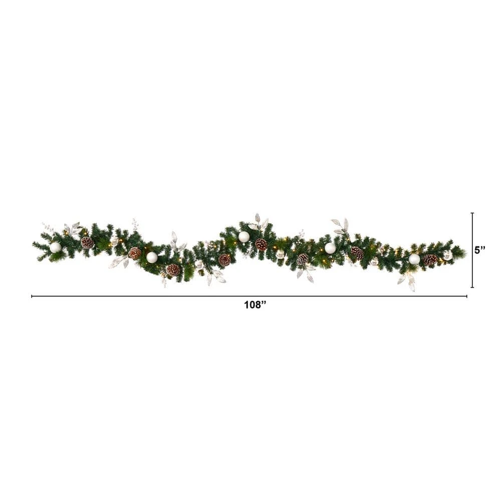 9 Ft. Battery Operated Pre-lit Ornament And Pinecone Artificial Christmas Garland With 50 Clear LED Lights 6 9 Ft. Battery Operated Pre-lit Ornament And Pinecone Artificial Christmas Garland With 50 Clear LED Lights - Image 4