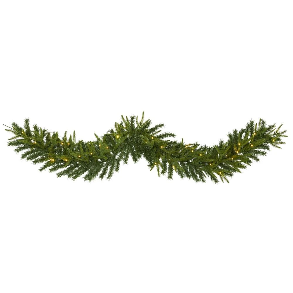 6 Ft. Battery Operated Pre-lit Green Pine Artificial Christmas Garland With 35 Clear LED Lights 3 6 Ft. Battery Operated Pre-lit Green Pine Artificial Christmas Garland With 35 Clear LED Lights