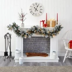 6 Ft. Battery Operated Pre-lit Flocked Mixed Pine Artificial Christmas Garland With 50 LED Lights, Pine Cones, Berries -Christmas Gift Shop nearly natural christmas garland w1130 31 1000