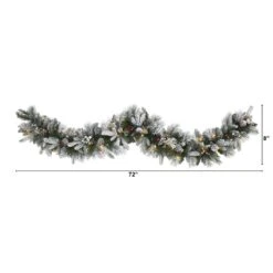 6 Ft. Battery Operated Pre-lit Flocked Mixed Pine Artificial Christmas Garland With 50 LED Lights, Pine Cones, Berries -Christmas Gift Shop nearly natural christmas garland w1130 c3 1000
