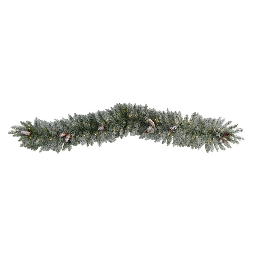 6 Ft. Pre-lit LED Frosted Artificial Christmas Garland With Pinecones And 50 Warm White LED Lights 3 6 Ft. Pre-lit LED Frosted Artificial Christmas Garland With Pinecones And 50 Warm White LED Lights