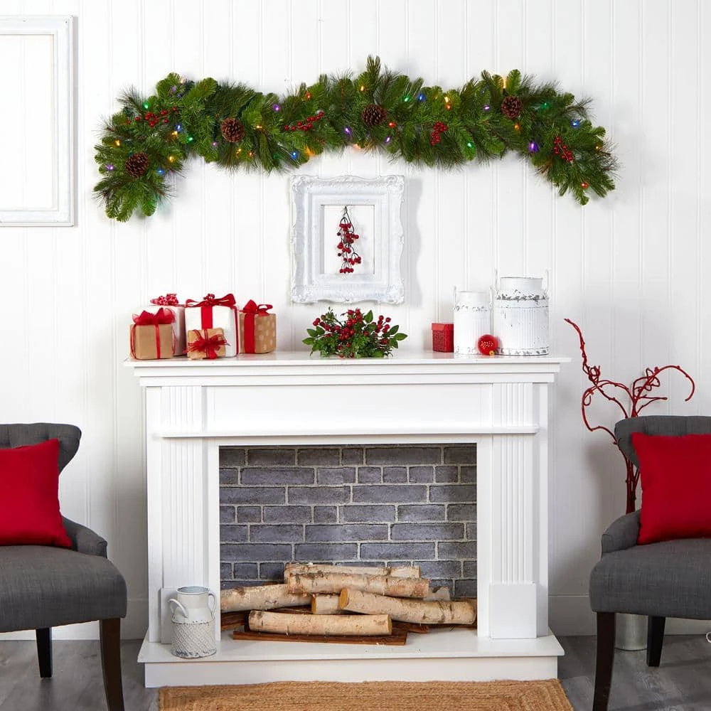 6 Ft. Pre-lit LED Colorado Fir Artificial Christmas Garland With 50 Multicolored LED Lights, Berries And Pinecones 8 6 Ft. Pre-lit LED Colorado Fir Artificial Christmas Garland With 50 Multicolored LED Lights, Berries And Pinecones - Image 6