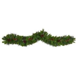 6 Ft. Pre-lit LED Colorado Fir Artificial Christmas Garland With 50 Multicolored LED Lights, Berries And Pinecones 13 6 Ft. Pre-lit LED Colorado Fir Artificial Christmas Garland With 50 Multicolored LED Lights, Berries And Pinecones -Christmas Gift Shop nearly natural christmas garland w1298 4f 1000