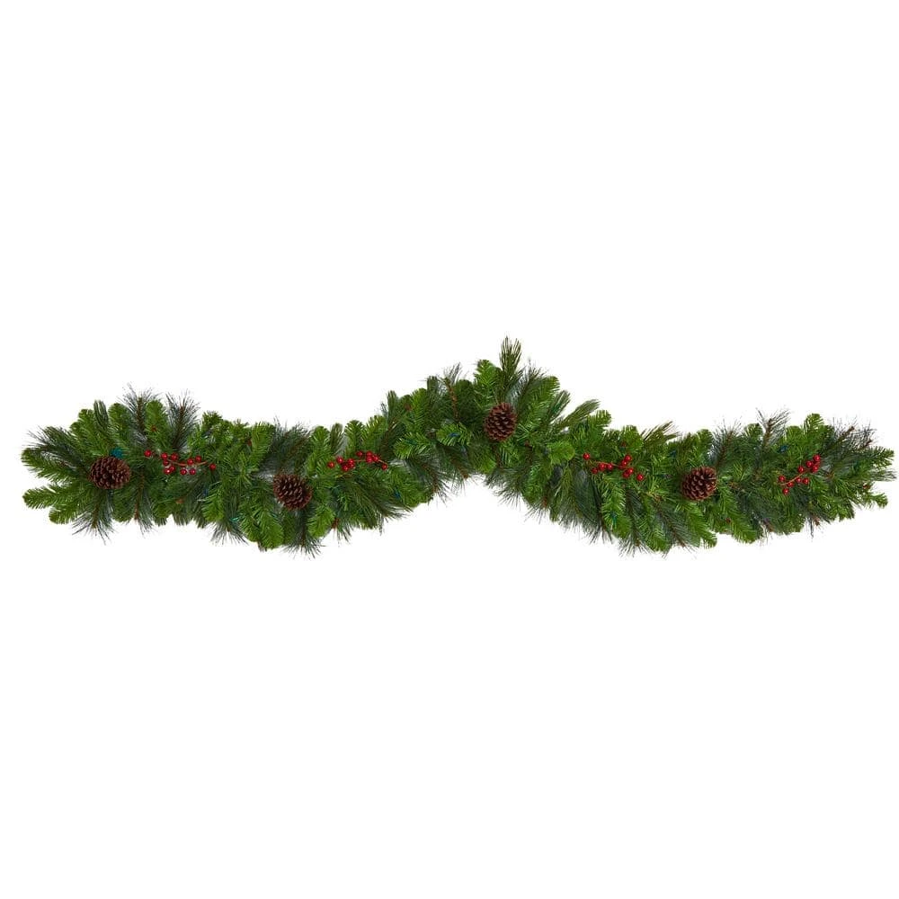 6 Ft. Pre-lit LED Colorado Fir Artificial Christmas Garland With 50 Multicolored LED Lights, Berries And Pinecones 6 6 Ft. Pre-lit LED Colorado Fir Artificial Christmas Garland With 50 Multicolored LED Lights, Berries And Pinecones - Image 4