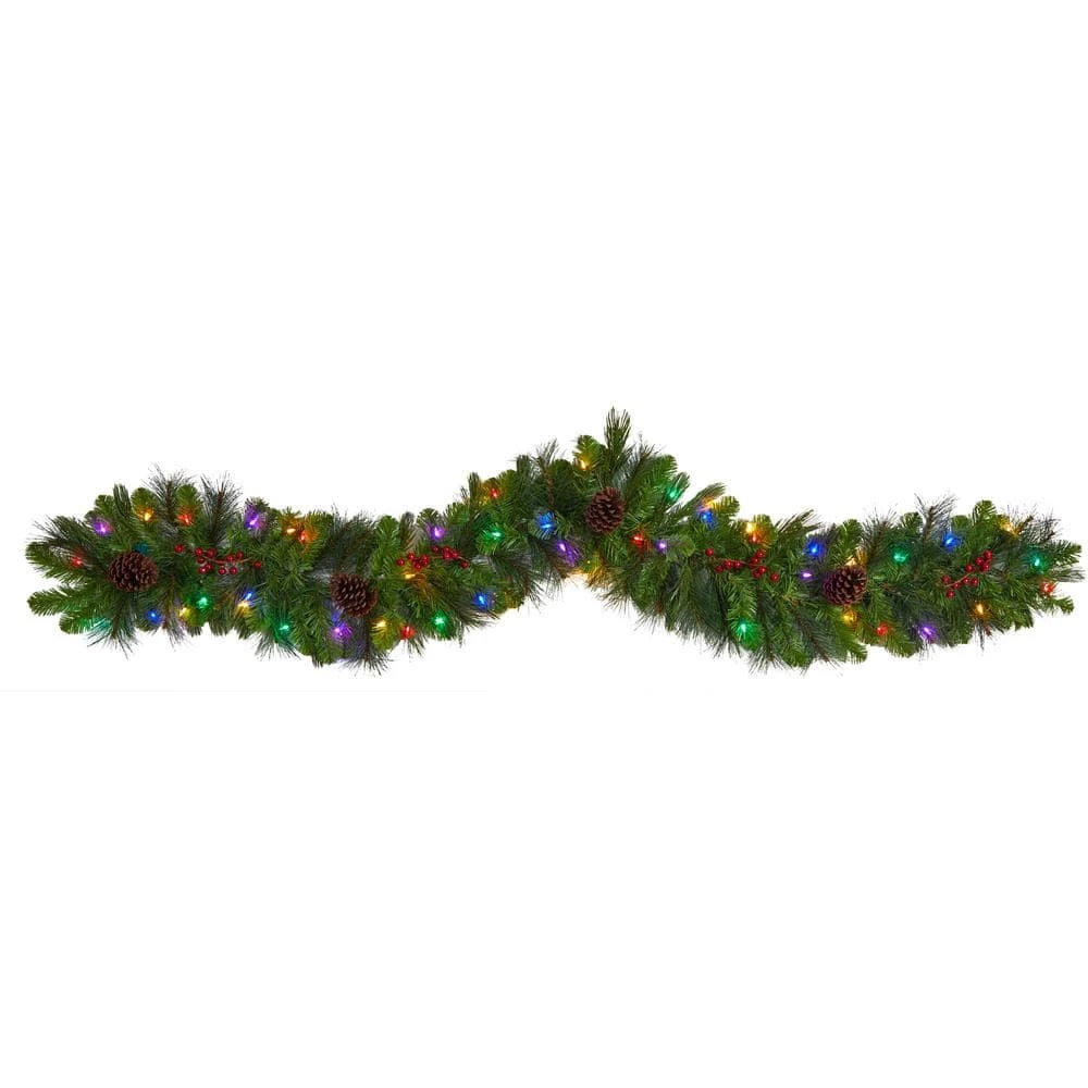 6 Ft. Pre-lit LED Colorado Fir Artificial Christmas Garland With 50 Multicolored LED Lights, Berries And Pinecones 3 6 Ft. Pre-lit LED Colorado Fir Artificial Christmas Garland With 50 Multicolored LED Lights, Berries And Pinecones
