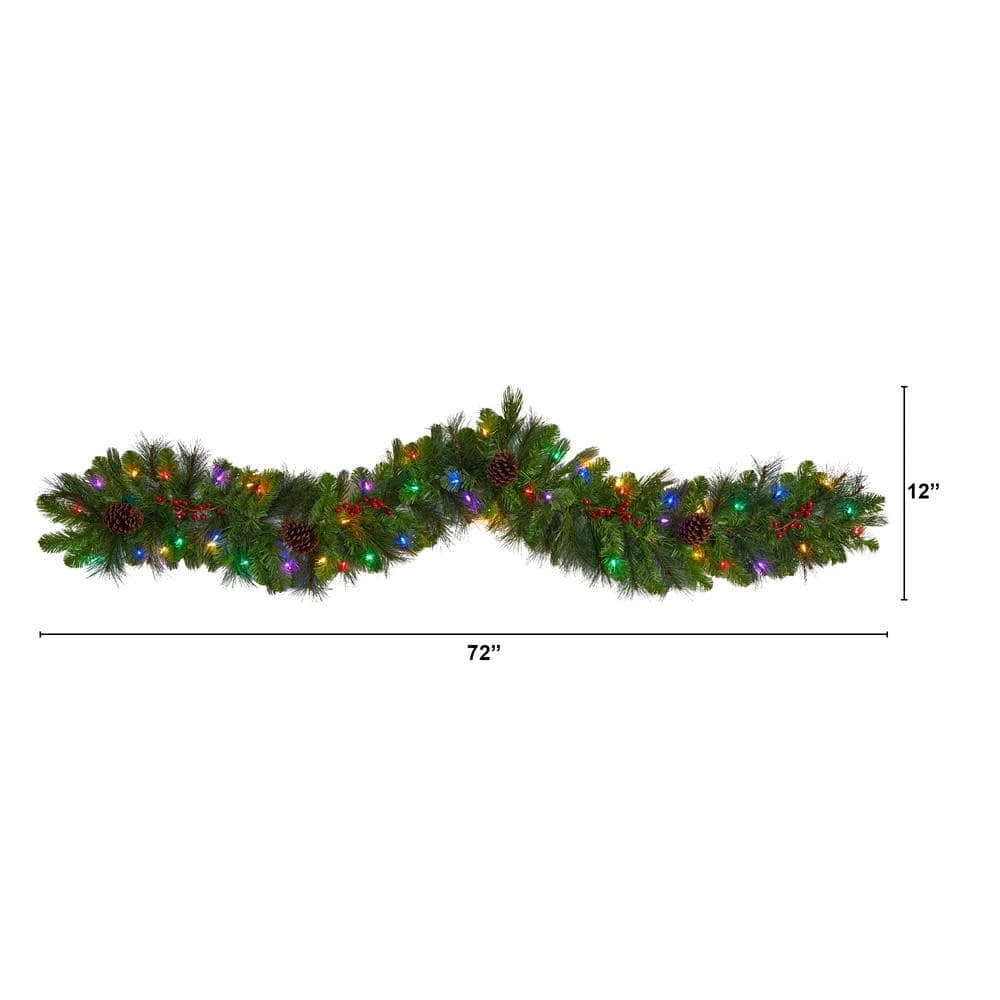 6 Ft. Pre-lit LED Colorado Fir Artificial Christmas Garland With 50 Multicolored LED Lights, Berries And Pinecones 5 6 Ft. Pre-lit LED Colorado Fir Artificial Christmas Garland With 50 Multicolored LED Lights, Berries And Pinecones - Image 3